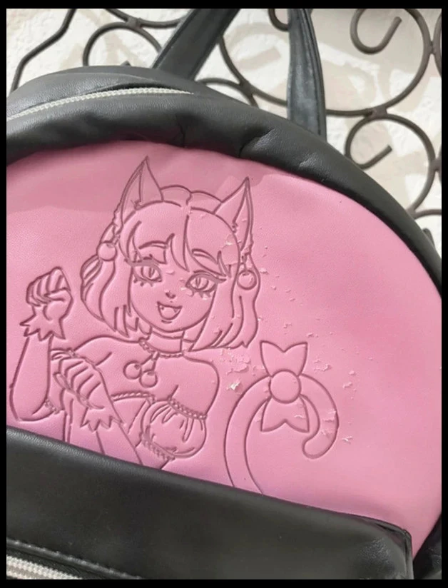 Kawaii Nekomimi Red Robin Design Manga Backpack Black Pink – photo 3